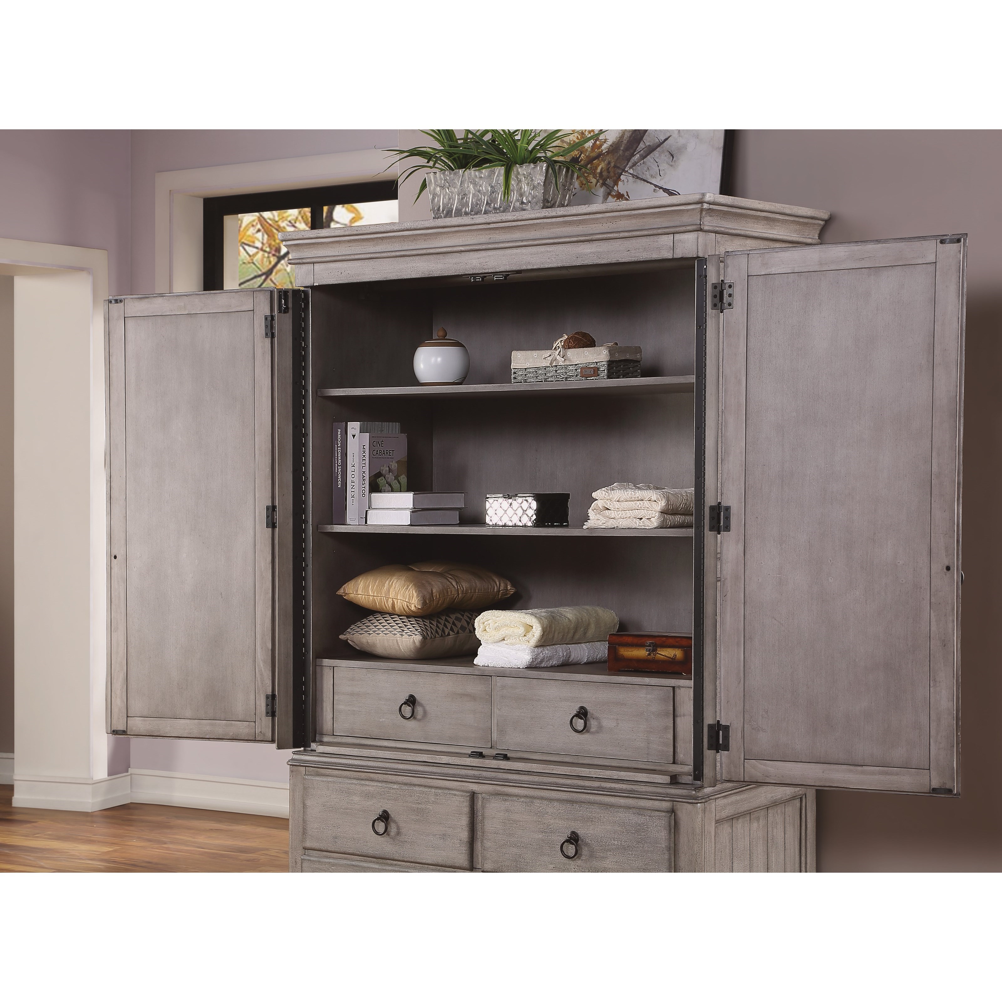 Flexsteel Wynwood Collection Plymouth Relaxed Vintage Armoire with Felt